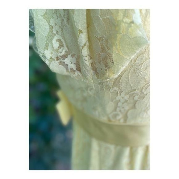 1950s Prom Dress Formal Sunny Yellow Evening Wedding Lace Bow Maxi Cupcake - Picture 7 of 16